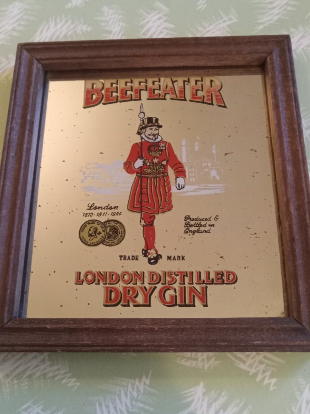Vintage original 1960 1970 Beefeater London Dry Gin mirror